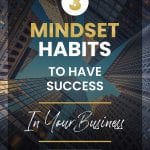 Tall buildings downtown with 3 Mindset Habits to Have Success in Your Business in the middle.