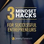 A blur of two businesswomen with 3 Mindset Hacks for Successful Entrepreneurs in the middle.