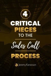 Tall buildings downtown with the words 4 Critical Pieces to the Sales Call Process in the middle