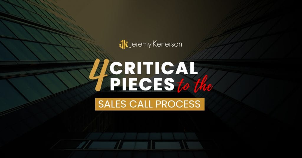 Tall buildings downtown with the words 4 Critical Pieces to the Sales Call Process in the middle.