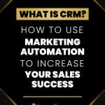 Black background with gold trim with What is CRM and How to Use Marketing Automation to Increase Your Sales Success in the middle.