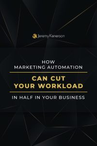 Black background with How Marketing Automation Can Cut Your Workload in Half In Your Business in the middle. 